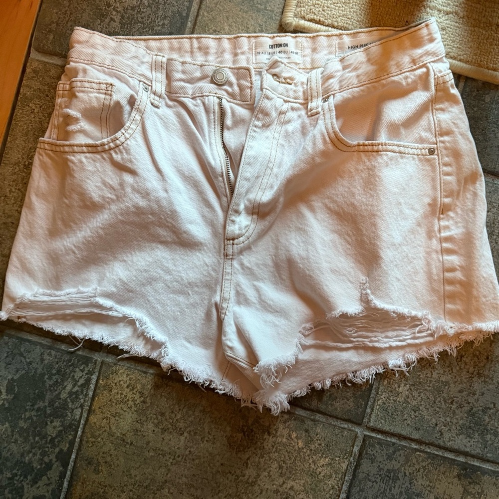 White High Rise Mom Denim Shorts